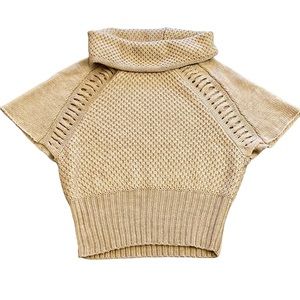Camel /tan acrylic wool blend shorts sleeved sweater/ vest with cowl nec…